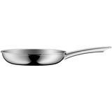 Seitenansicht einer glänzenden Edelstahlpfanne mit langem Griff, WMF Pfannen-Serie PROFI RESIST, 24 cm Durchmesser