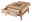 Moderner Couchtisch aus Holz mit Schubladen und Glasplatte, seitliche Perspektive