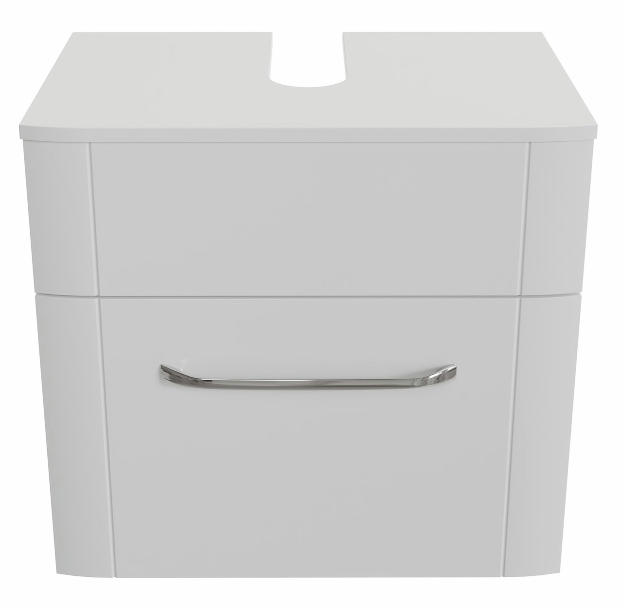 XORA Waschbeckenunterschrank SERIE 3006 Moderner weißer Waschbeckenunterschrank mit Schublade und silbernem Griff, Frontalansicht