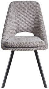Moderner Stuhl FLAVIO mit grauem Stoffbezug und schwarzen Metallbeinen, Frontalansicht