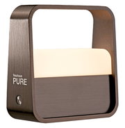 Moderne Tischleuchte PURE Go in gebürstetem Metall mit rechteckigem Rahmen, seitliche Perspektive