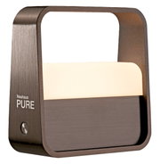Moderne Tischleuchte PURE Go in gebürstetem Metall mit rechteckigem Rahmen, seitliche Perspektive