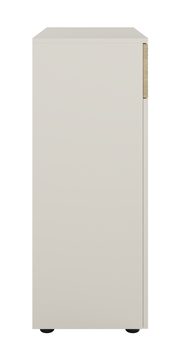 Seitenansicht eines modernen, hellgrauen Aktenschranks mit minimalistischer Gestaltung.