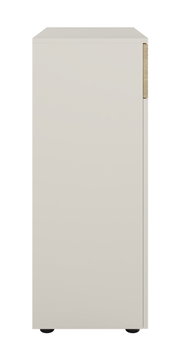 Seitenansicht eines modernen, hellgrauen Aktenschranks mit minimalistischer Gestaltung.