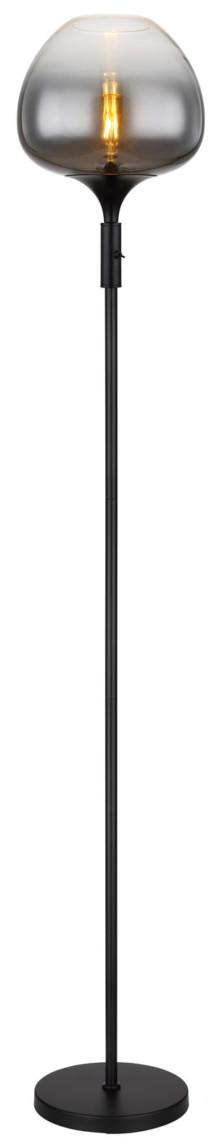 Globo Lighting Stehleuchte MAXY MAXY Moderne Stehleuchte mit schwarzem Ständer und rauchgrauem Glaslampenschirm, frontal abgebildet.