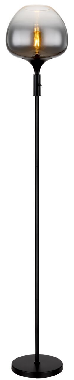 Globo Lighting Stehleuchte MAXY MAXY Moderne Stehleuchte mit schwarzem Ständer und rauchgrauem Glaslampenschirm, frontal abgebildet.