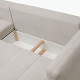 Ecksofa London von Hom'in mit geöffneter Stauraumfunktion, Perspektive von oben.