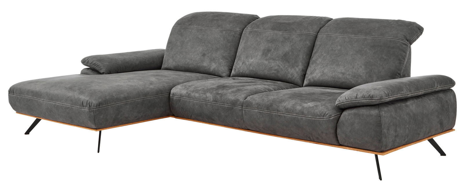 Voleo Longchairkombination NECKAR Graue Longchairkombination mit drei Sitzplätzen und einer Liegefläche, seitliche Perspektive