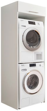 Doppel-Geräteschrank mit Waschmaschine und Trockner, seitliche Perspektive