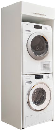 Doppel-Geräteschrank mit Waschmaschine und Trockner, seitliche Perspektive