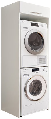 Doppel-Geräteschrank mit Waschmaschine und Trockner, seitliche Perspektive