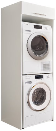 Doppel-Geräteschrank mit Waschmaschine und Trockner, seitliche Perspektive