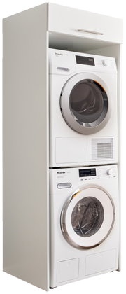 Doppel-Geräteschrank mit Waschmaschine und Trockner, seitliche Perspektive