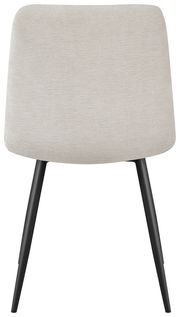 Moderner Stuhl mit hellgrauer Polsterung und schwarzen Metallbeinen, Frontalansicht