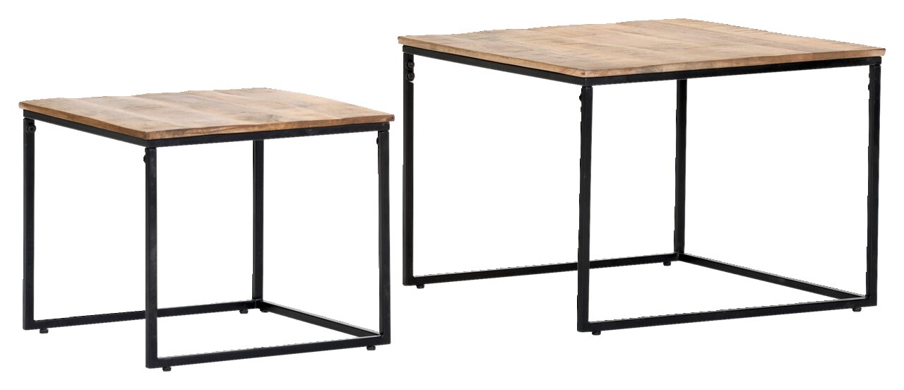 Z2 Bijzettafelset van 2 stuks BARNEY Set van twee hoekige bijzettafels met houten blad en metalen onderstel, zijaanzicht