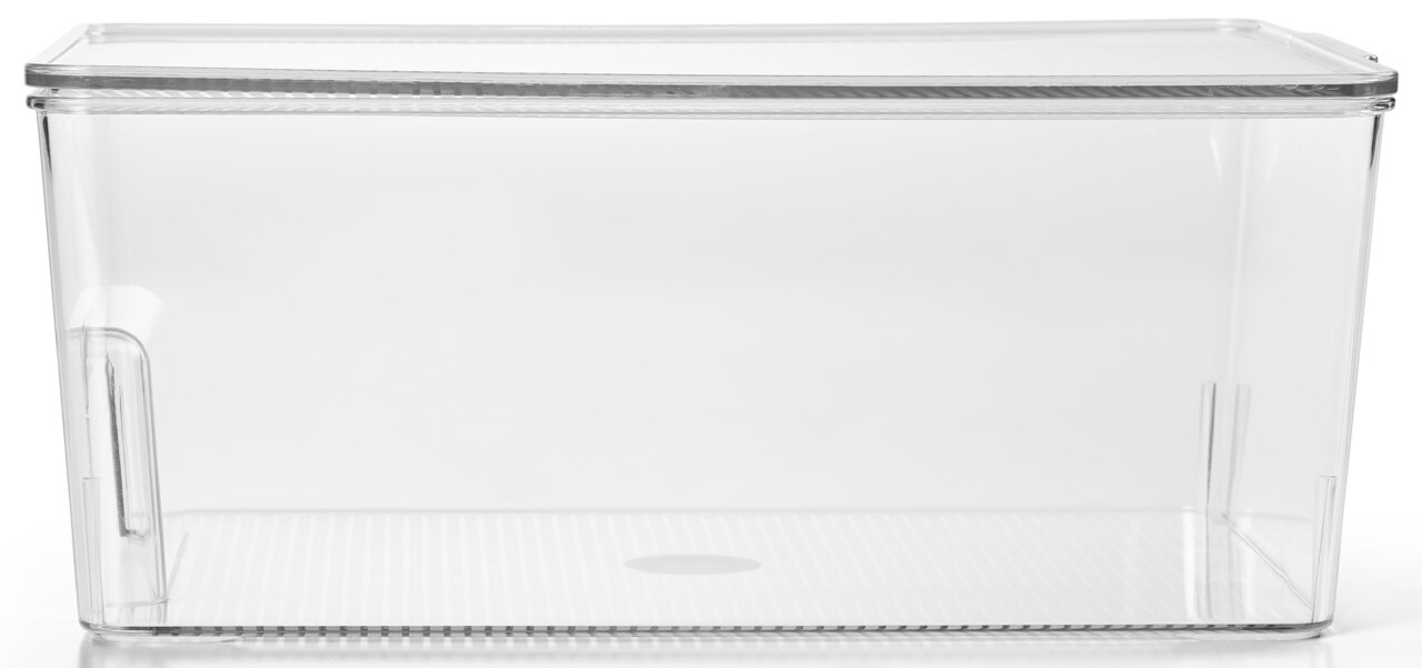 Transparente Kunststoffbox mit Deckel, seitliche Perspektive