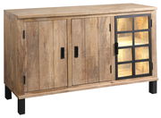 Holz-Sideboard mit zwei Türen und einem Glaseinsatz, Perspektive von vorne