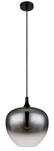 Moderne Hängeleuchte mit rauchgrauem, kugelförmigem Glasschirm, Ansicht von vorne.