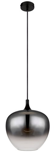 Moderne Hängeleuchte mit rauchgrauem, kugelförmigem Glasschirm, Ansicht von vorne.