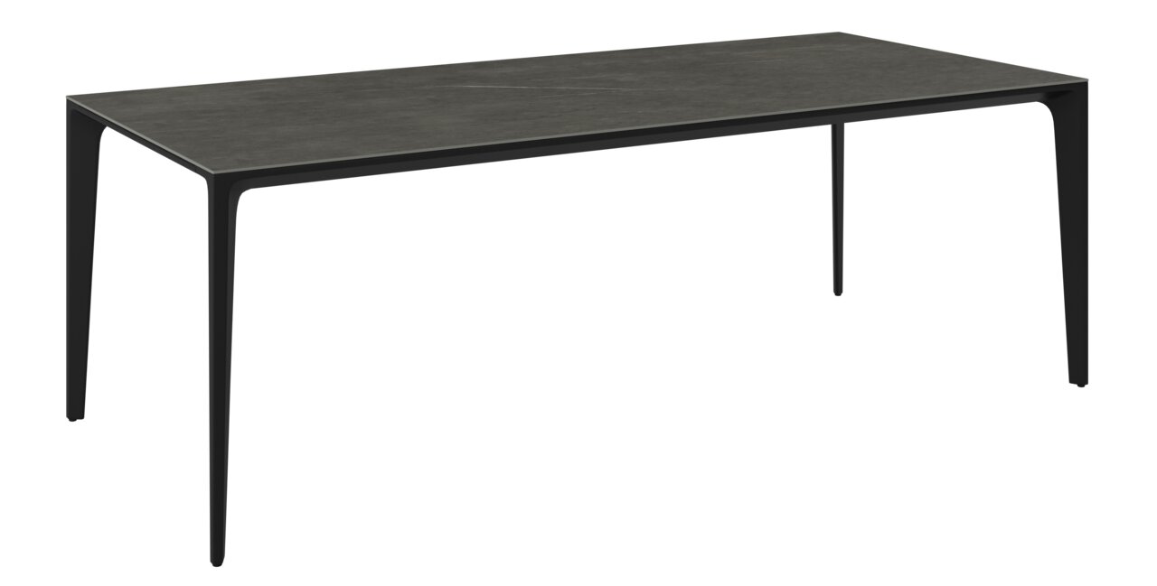 Dieter Knoll Gartentisch PATAGONA ANTHRAZIT Moderner rechteckiger Gartentisch aus dunklem Material, seitliche Perspektive