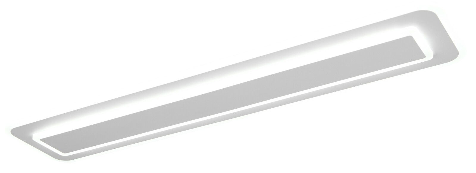 Moderne LED-Deckenleuchte in rechteckiger Form, seitliche Perspektive