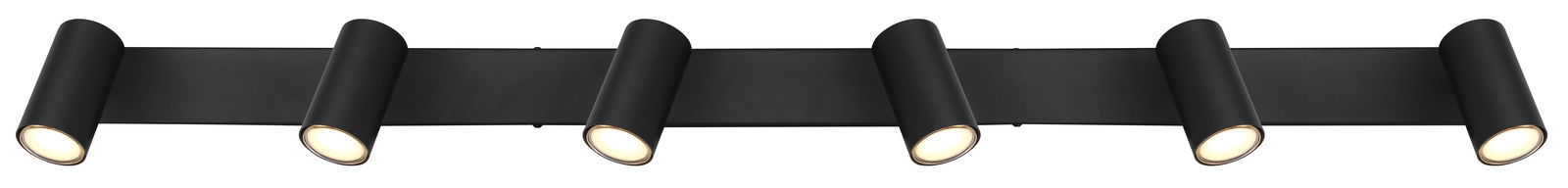 Schwarzer Strahler mit fünf verstellbaren Leuchten, frontal abgebildet.