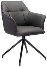 Moderner Armlehnstuhl mit schwarzem Lederbezug und Metallgestell, seitliche Perspektive