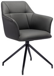 Moderner Armlehnstuhl mit schwarzem Lederbezug und Metallgestell, seitliche Perspektive
