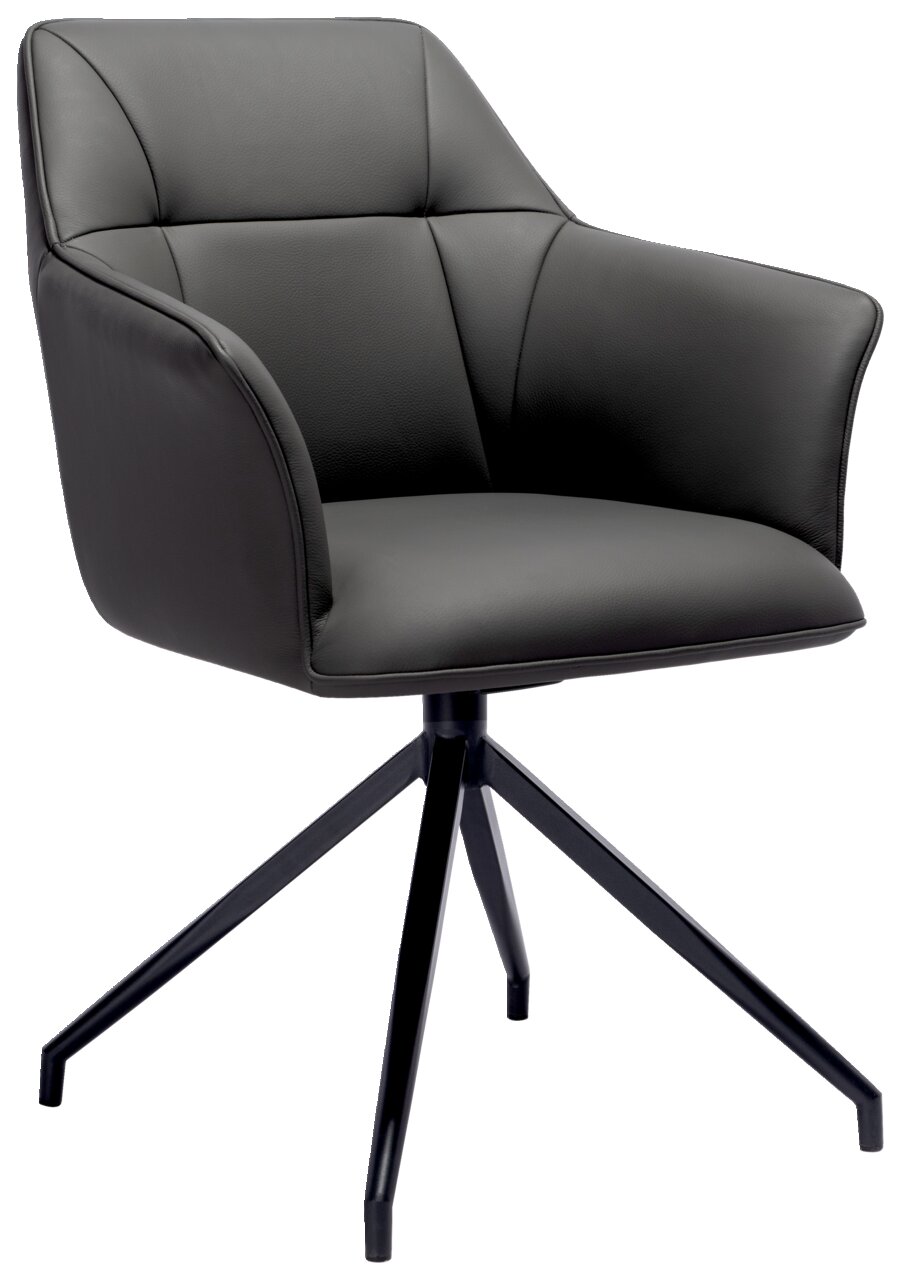 Novel Armlehnstuhl JANINA Moderner Armlehnstuhl mit schwarzem Lederbezug und Metallgestell, seitliche Perspektive