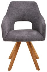 Grauer Sessel mit Holzbeinen, Vorderansicht