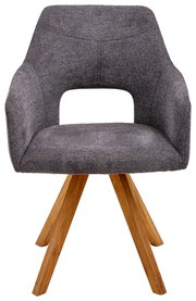 Grauer Sessel mit Holzbeinen, Vorderansicht