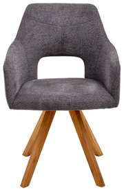 Grauer Sessel mit Holzbeinen, Vorderansicht
