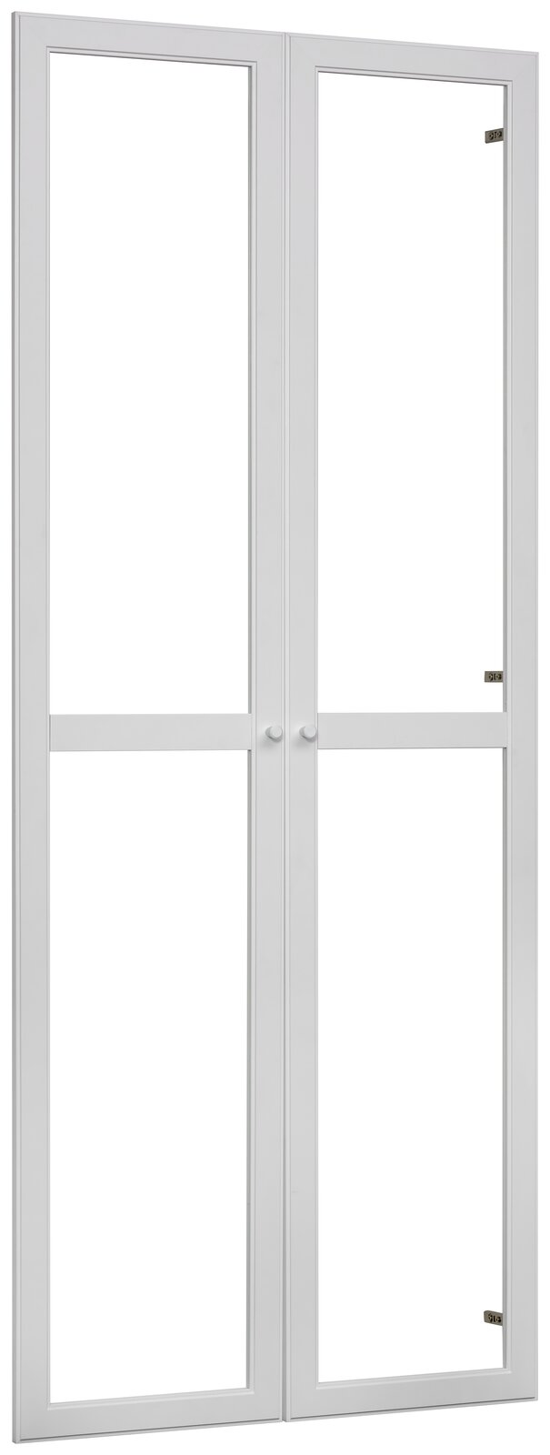 Carryhome Tür-Set MILLY Zweiflügelige weiße Tür aus der Frontalperspektive mit Glaseinsätzen und schlichten Griffen.