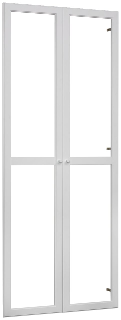 Carryhome Tür-Set MILLY Zweiflügelige weiße Tür aus der Frontalperspektive mit Glaseinsätzen und schlichten Griffen.