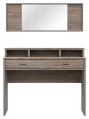 Schminktisch mit Spiegel in Holzoptik, frontal abgebildet