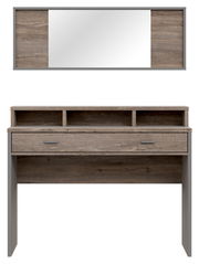 Schminktisch mit Spiegel in Holzoptik, frontal abgebildet