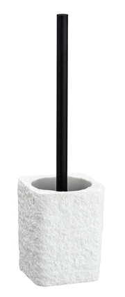 Toiletset model Villata in wit, zijaanzicht, bestaande uit een zwarte steel en een witte, gestructureerde pot.
