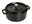 Schwarzer runder Bräter Cocotte 28 cm von Staub mit Deckel und goldfarbenem Knauf, seitliche Perspektive