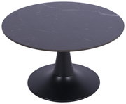 Runder Couchtisch mit schwarzer Marmoroptik und konischem Fuß, Ansicht von schräg oben