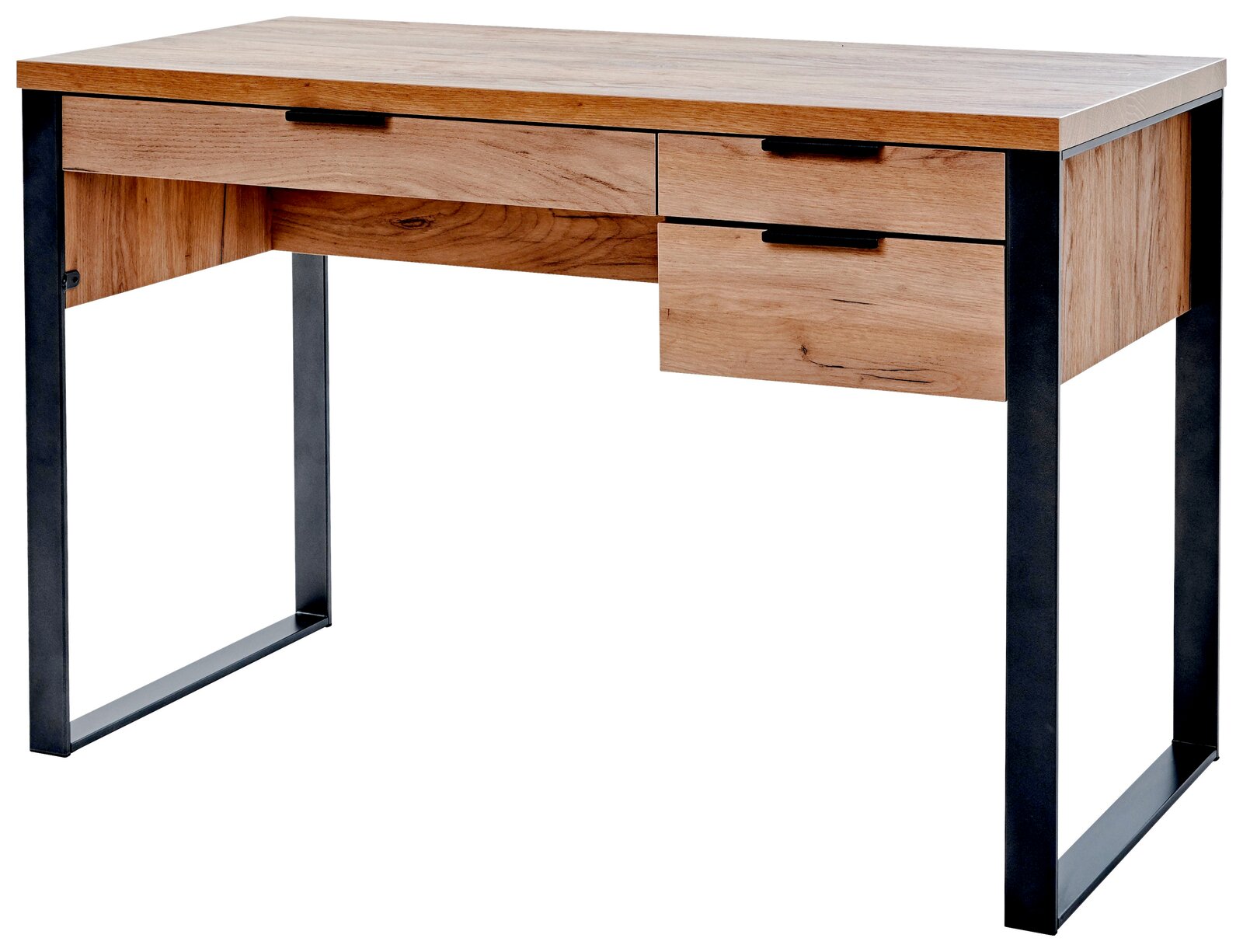 Moderner Schreibtisch aus Holz mit Metallbeinen, Vorderansicht