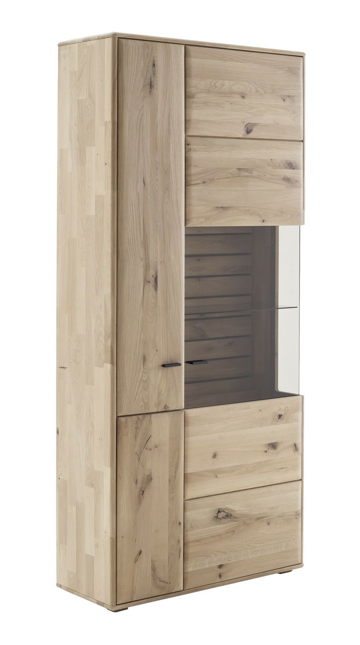 Holzvitrine mit Glaseinsatz, seitliche Perspektive