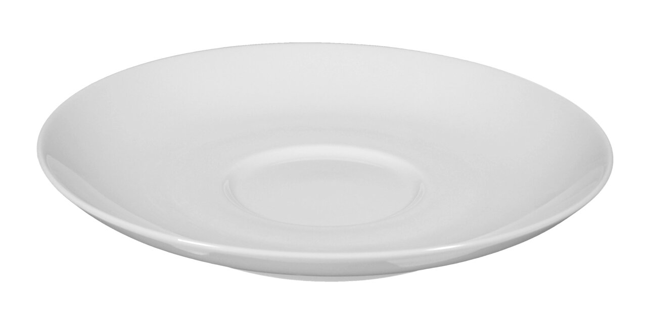Weiße Untertasse Rondo/Liane 16cm, seitliche Perspektive
