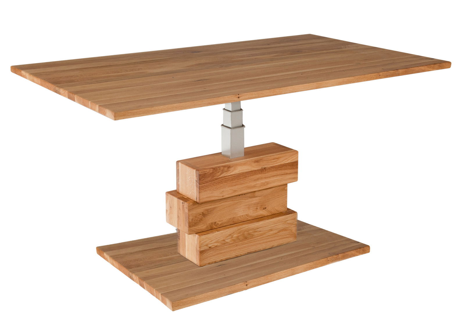 Zurbrüggen Couchtisch ANSGAR Moderner Couchtisch aus Holz mit rechteckiger Tischplatte und einzigartigem, gestapeltem Sockeldesign, seitliche Perspektive.