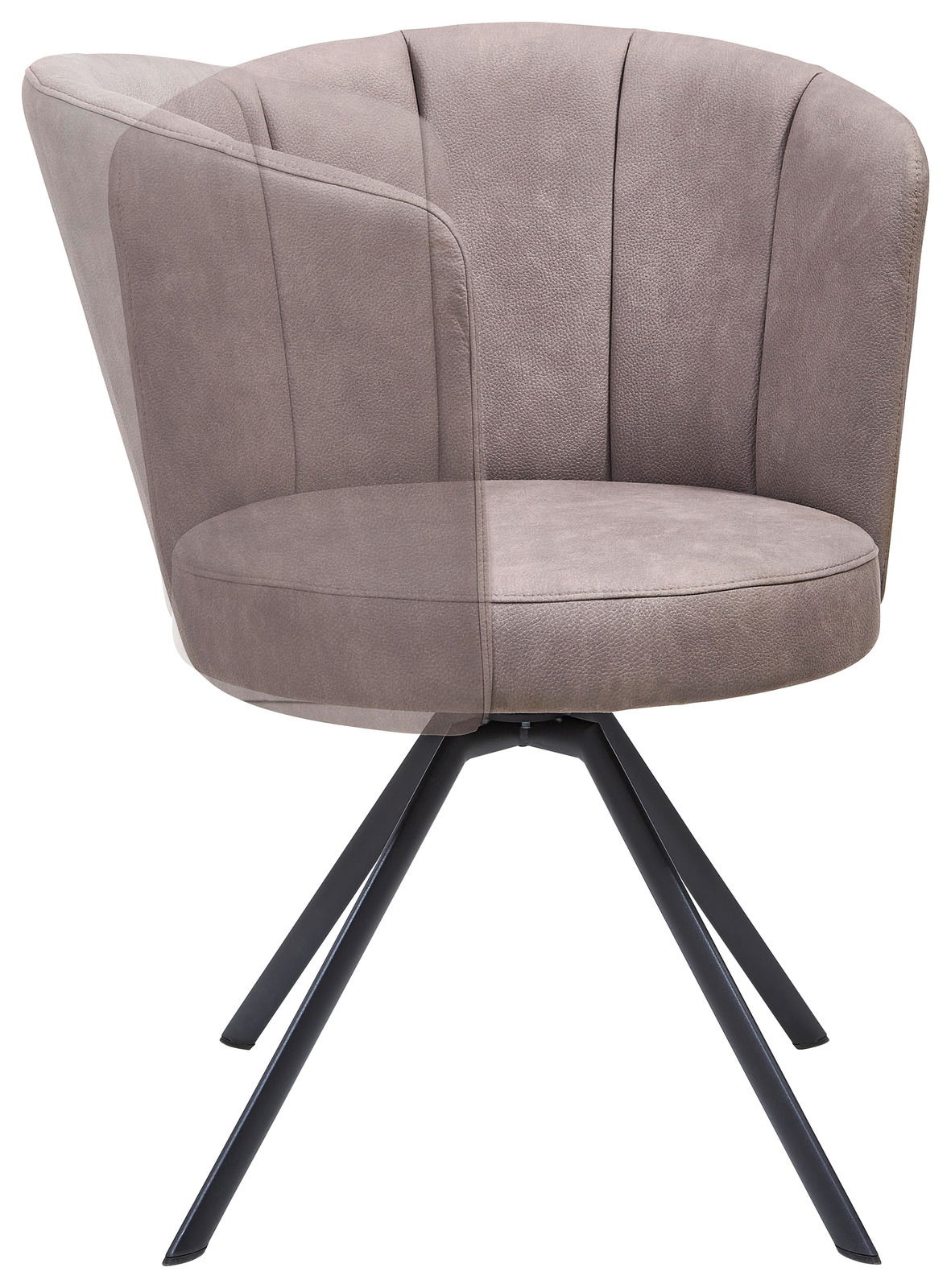 Moderner Sessel mit gepolsterter Rückenlehne und Metallbeinen, seitliche Perspektive