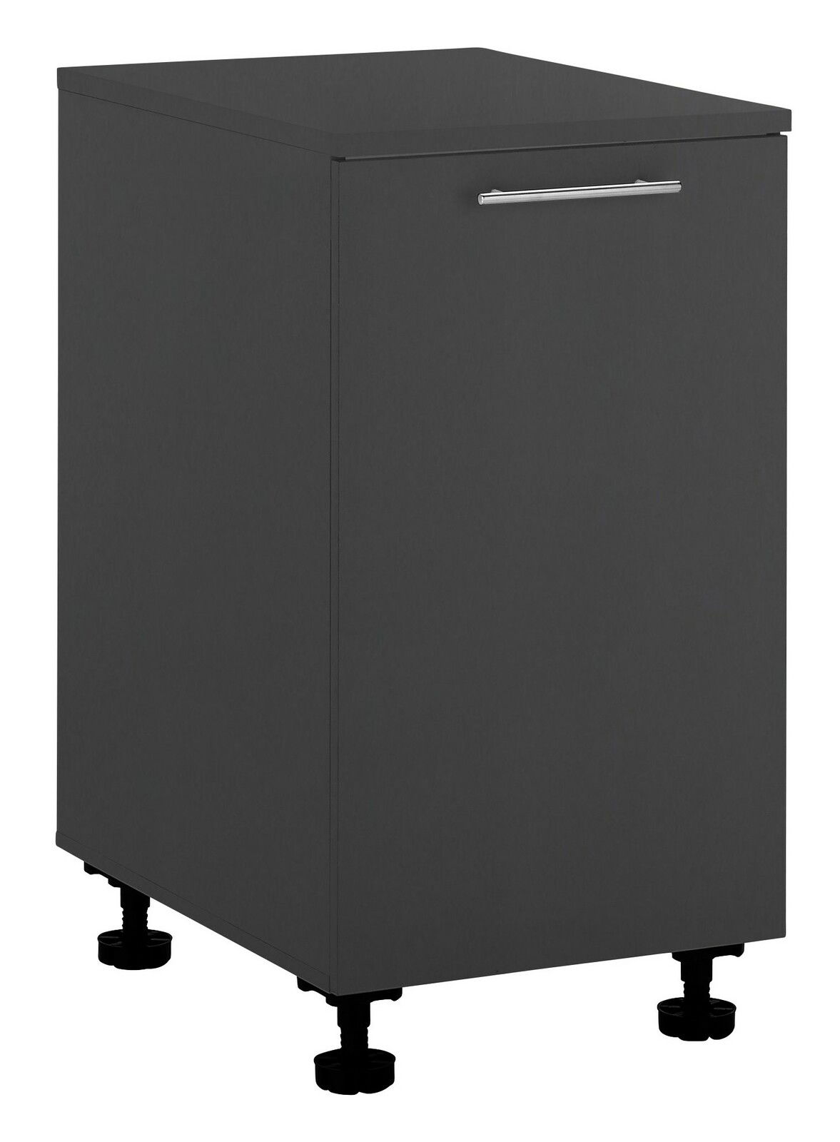 Schwarzer Spülenunterschrank XORA PRIMUS, Vorderansicht mit Griff und verstellbaren Füßen