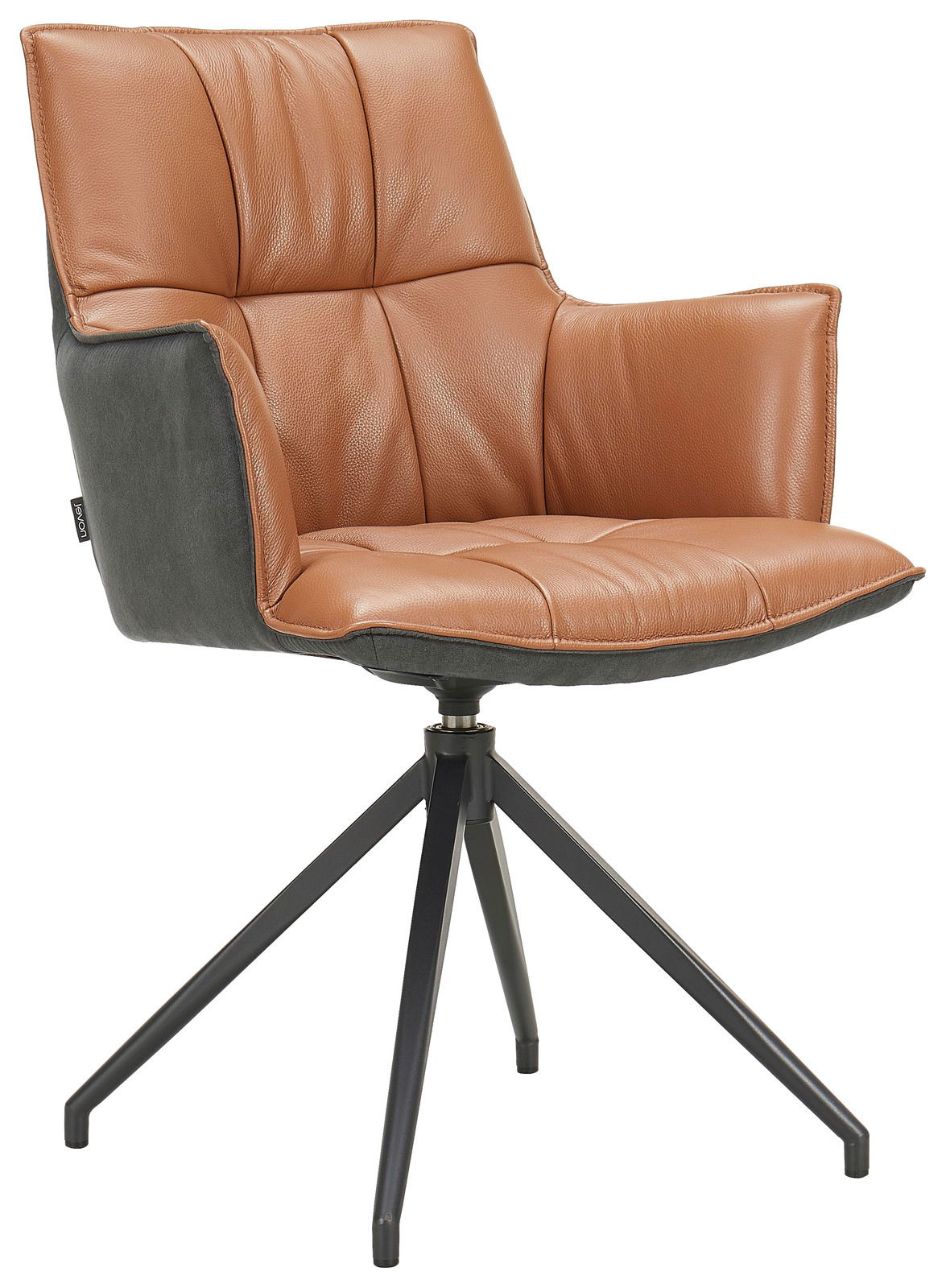 Novel Sessel OSAKA 3.0 Moderner Sessel mit braunem Lederbezug und schwarzem Metallgestell, seitliche Perspektive