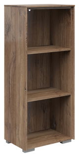 Holz-Aktenregal mit drei offenen Fächern, schmale Bauweise, seitliche Perspektive