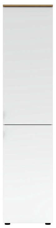 Weißer Büroschrank mit Holzoberfläche, frontale Ansicht