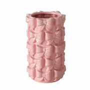 Rosa Vase mit Schleifenmuster, aus Steinzeug, Höhe 19,5 cm, seitliche Perspektive