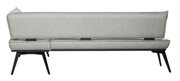 Rückansicht einer modernen grauen Eckbank mit schwarzen Beinen.